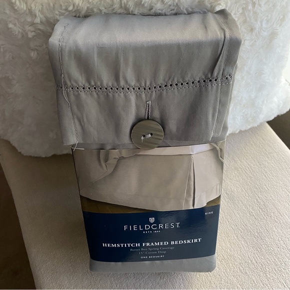 King Size Gray 100% Cotton Hemstitch Framed Bedskirt NWT - Picture 3 of 5